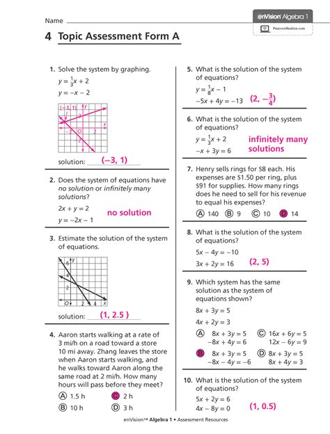 9 9. . Envision algebra 1 topic assessment form a answers